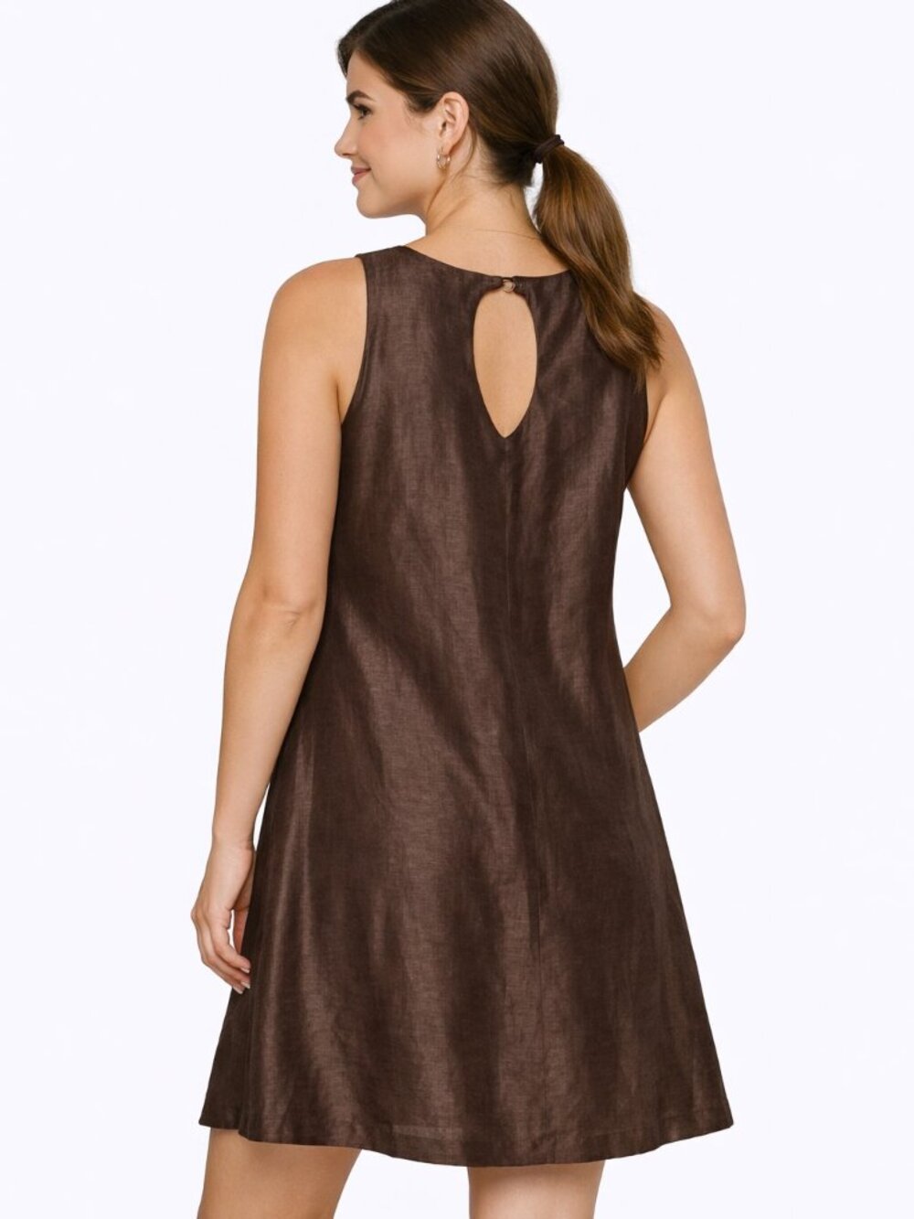 Inrorose Made in Italy Boutique Linen Mini Tunic Dress Chocolate Size EU 42 US S